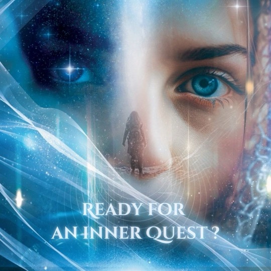 A face half made of stars, with a lone figure walking below: “Ready for an inner quest?”